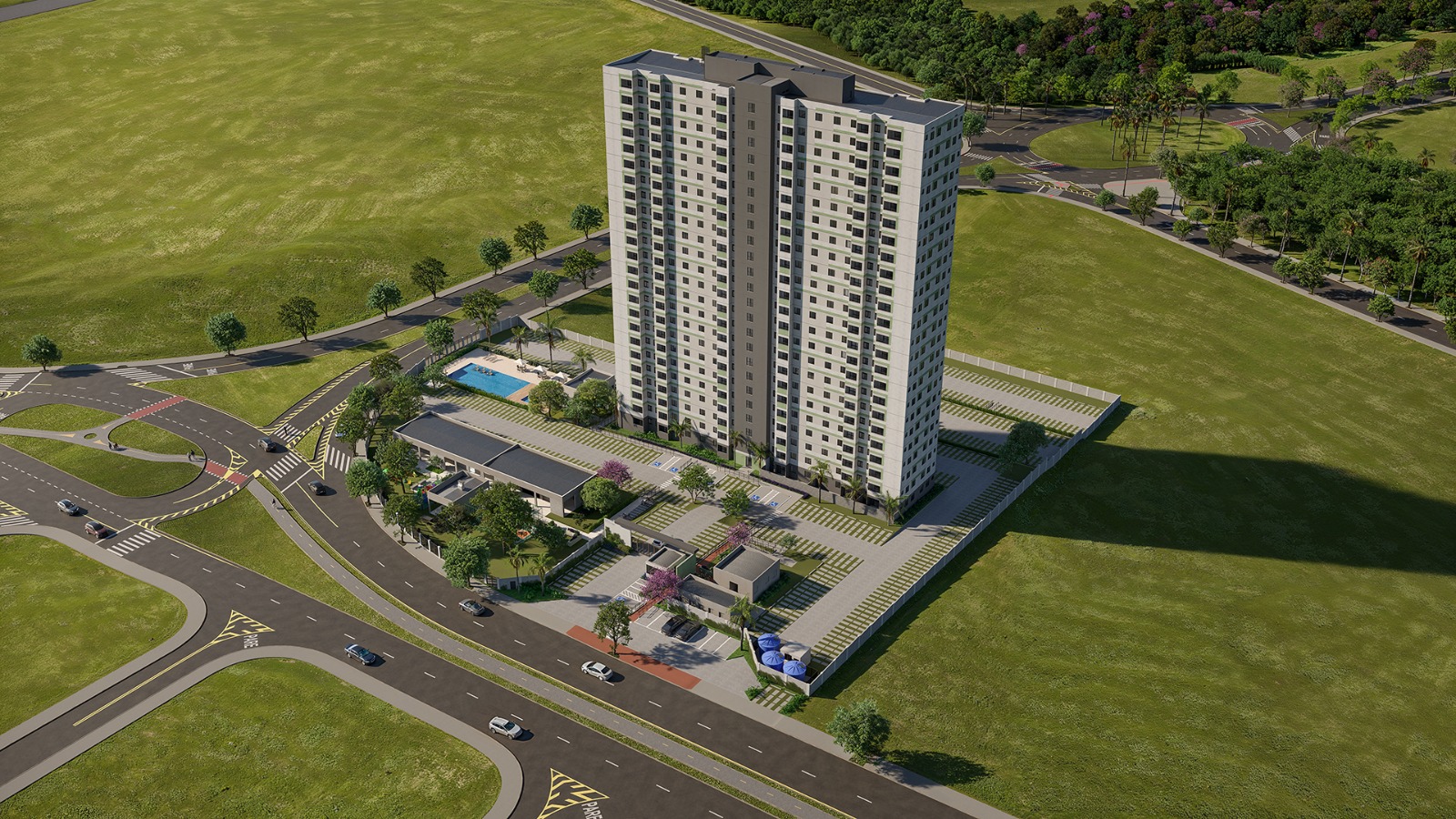 Vista aérea da torre do Residencial Caminho dos Alecrins